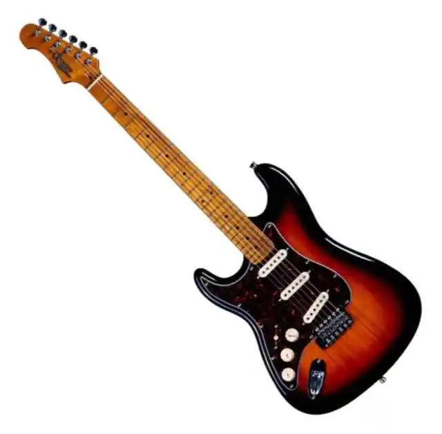 Linkshänder Sunburst JS300 E-Gitarre im ST-Style von Jet Guitars mit Ahorn-Hals