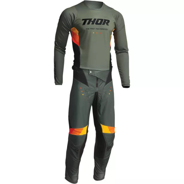 Tuta Completo Maglia Pantalone Verde Arancio Thor 2022 Pulse Moto Cross Enduro