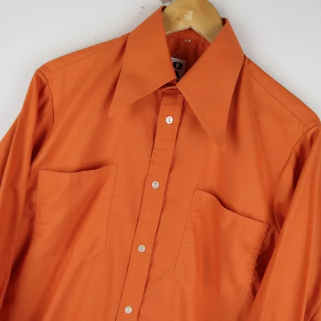 Camicia Vintage anni '70 Orange Dagger Collar Uomo Discoteca TAGLIA S (M529)