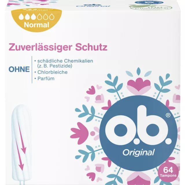 o.b. Original Tampons normal mit geschwungenen Rillen Saugfähig 64er