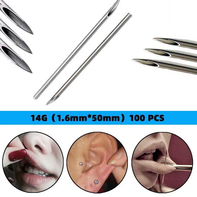 100x Joyería corporal médica estéril desechable Piercing Ombligo Oreja Agujas 14G F2