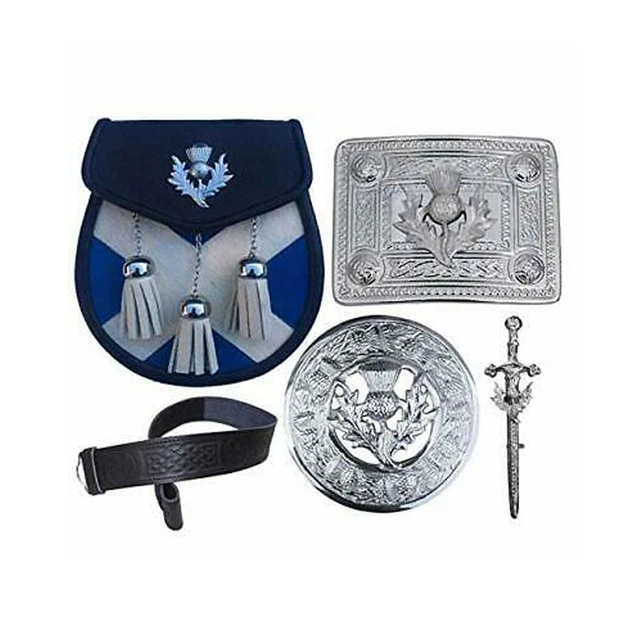 Boucle De Ceinture Kilt Celtique – Nœud Tourbillon Traditionnel Avec Badge Chardon – Chrome