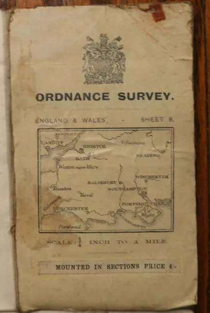 Old Ordnance Survey map sheet 9 Quarter-inch cloth mounted 1913 2nd edition OS