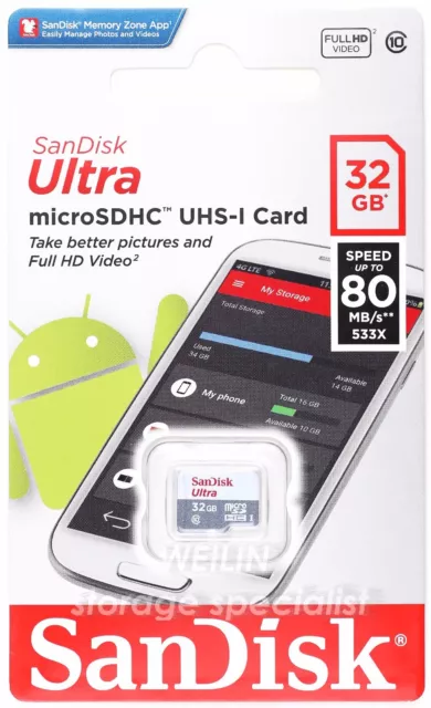 SanDisk Ultra 32 GB 32G micro SD SDHC Class 10 UHS-I 80MB Memory Card TF extreme