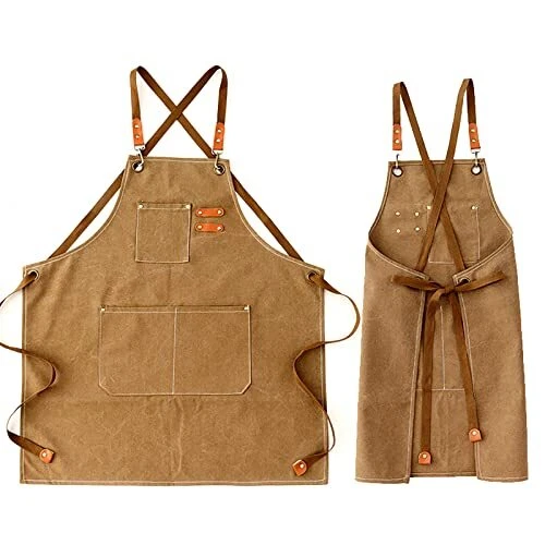 Kvimvty Canvas Cross Back Heavy Duty Work Tool Apron, Carpenter Aprons, Chef