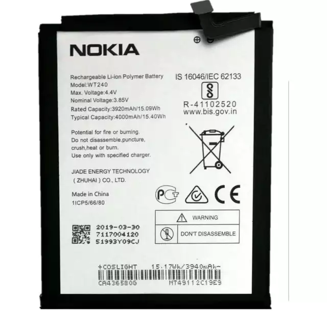 Nokia Batterie Original WT240 pour 3.2 4000mAh Pile New TA-1156 TA-1159 TA-1164