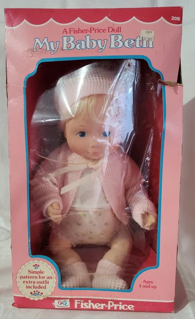 VTGE 1977 Fisher Price My Baby Beth  Original Hat & Sweater & Box Doll