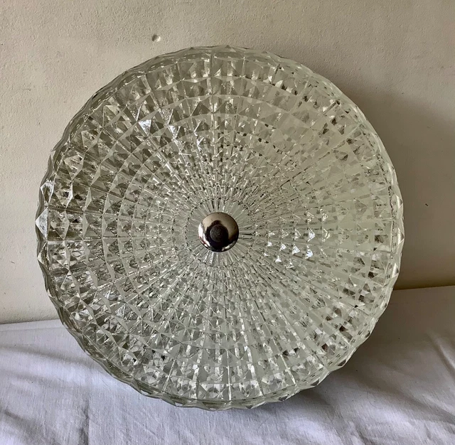 Ancien PLAFONNIER ou APPLIQUE Vintage en VERRE MOULÉ & METAL ARGENTÉ 2