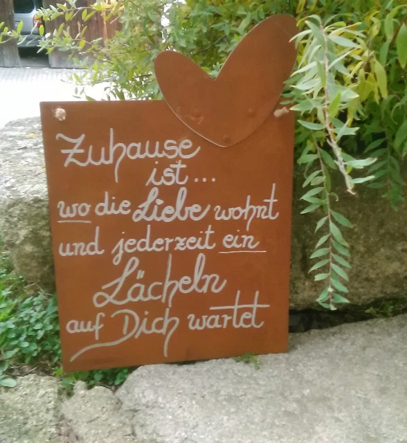 EDELROST TAFEL ZUHAUSE Spruch Garten Metall Tafel Rost Schild Text Herz