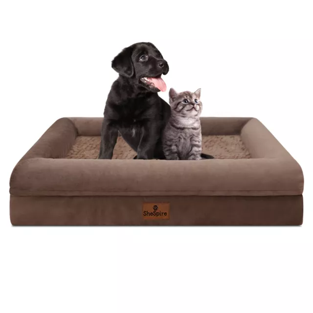 SheSpire Orthopedic Memory Foam Bolster Brown Medium Dog Bed w/ Removable Cover