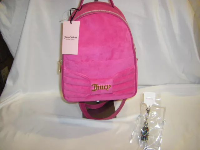 Juicy Couture Backpack Pretty Bow Raspberry Tart Velvet & Girl w/ Purse Keychain