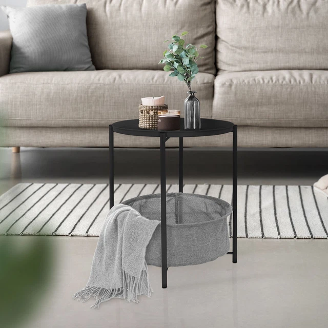 Mesa auxiliar con cesta de almacenaje antracita mesita de centro sofá Ø46x51 cm