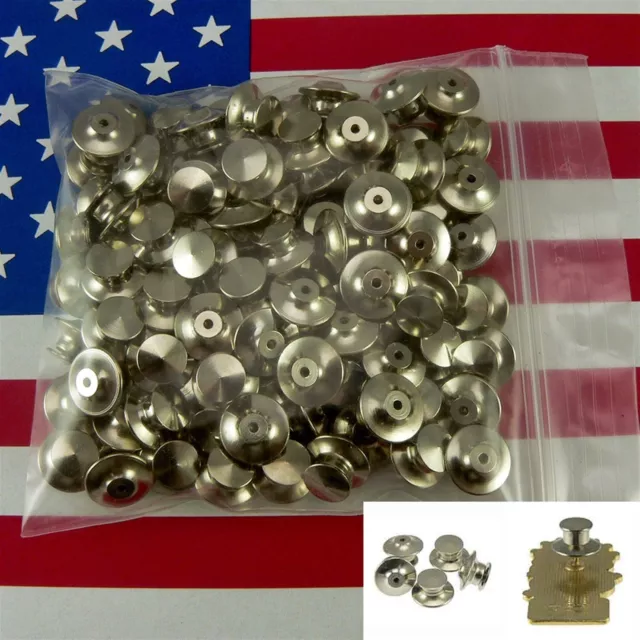 100 Chrome Locking Flathead Low Profile Deluxe Lapel Pin Backs Clasp Clutch