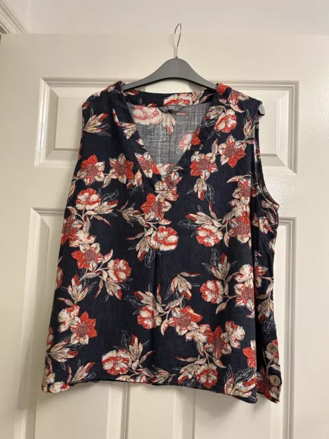 Ladies Floral Linen Sleeveless Top. Size 22 By Nutmeg