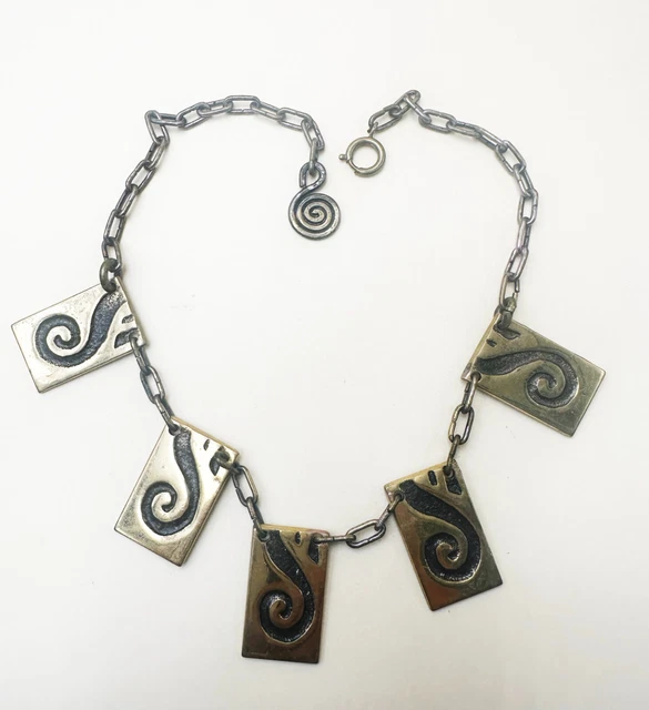 Collier Art Déco Vintage Signé MICHEL BUFFET En Bronze - Bijou Ethnique Femme Occasion