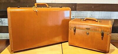 Vintage Brown Samsonite Shwayder Bros Suitcase And Travel Train Set With One Key