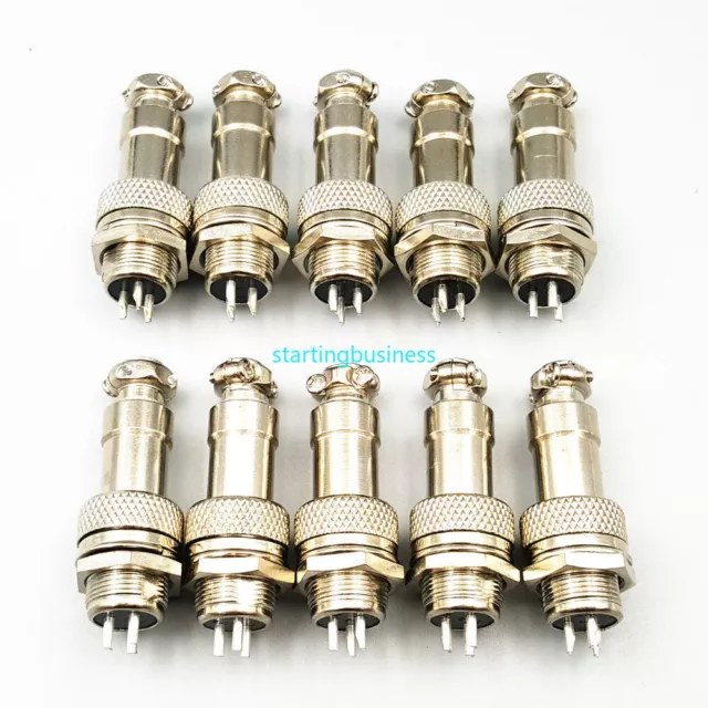 10Sets GX12 3Pin 12mm Chassis Panel Mount Circular Metal Plug + socket Connector