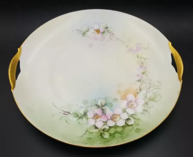 Antique KPM Germany Hand painted & Signed 10.25" Handled Porcelain Cake Plate