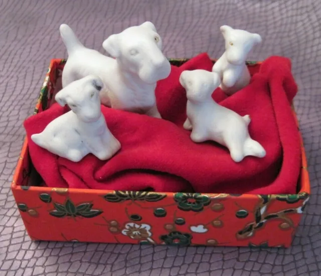 Vintage Miniature Terrier Puppies White Sealyham * 3 Good Condition + TLC Momma