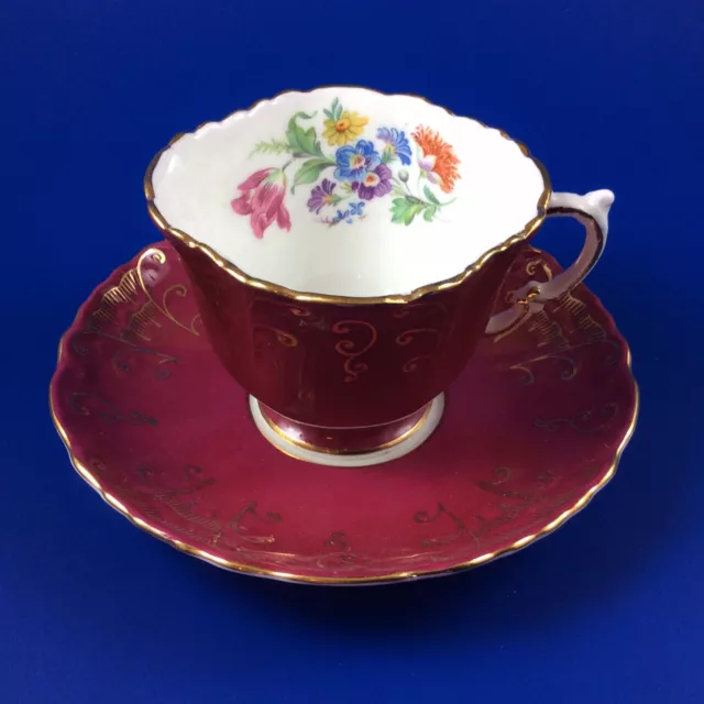 Aynsley Floral Bouquet Red Bone China Tea Cup And Saucer