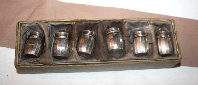 Antique Sterling Silver Ribbed Panel 1 1/4" Mini Salt & Pepper Shakers Set of 6