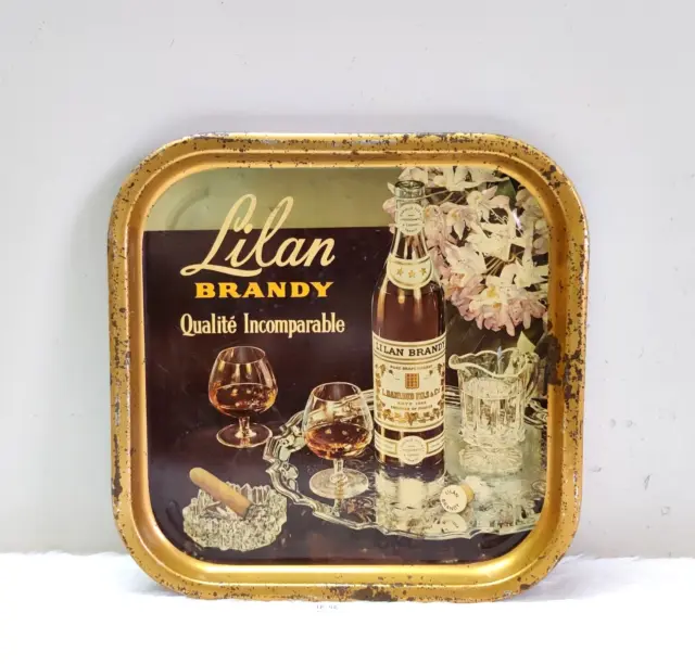 1950s Vintage Lilan Brandy Advertising Tin Tray Old Barware Collectible TR42