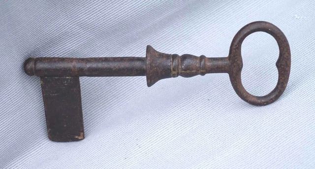 Antique Hand Wrought Iron Key Door Chest Late 5 1/2" Length 18th C