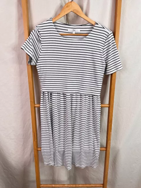 Ripe Dress Womens Large White & Black Striped Short Sleeve Maternity Wear