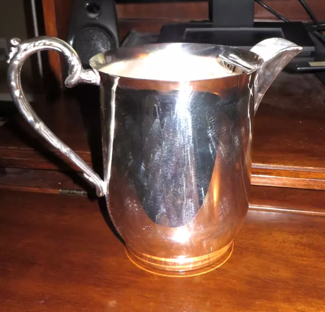 Beautiful Sheridan Silver On Copper Water Pitcher, 8" @ the handle, 9" across