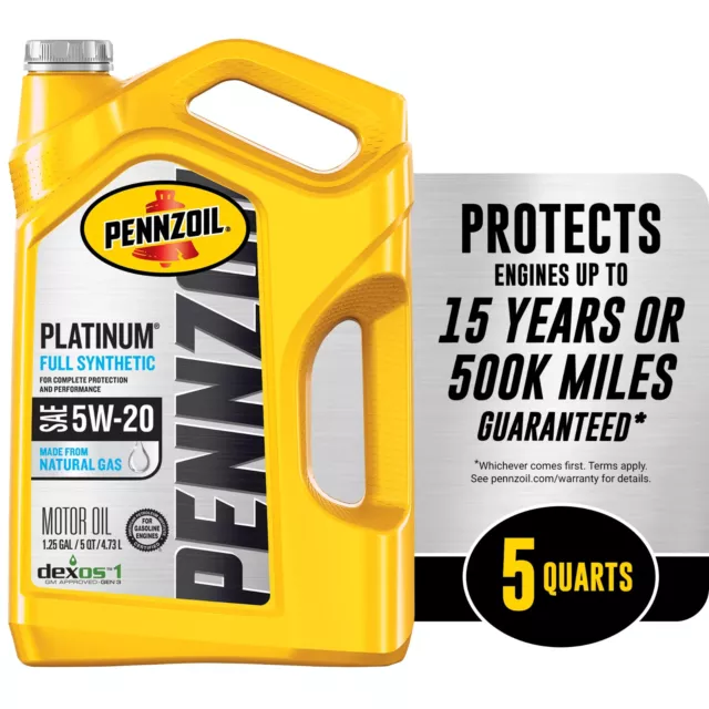Pennzoil Platinum Full Synthetic 5W-20 Motor Oil, 5-Quart