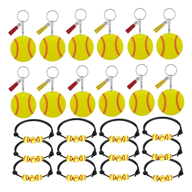 12 Pcs Softball Acrylic Keychains and 12 Pcs Softball Bracelets for Sportsm E1R3