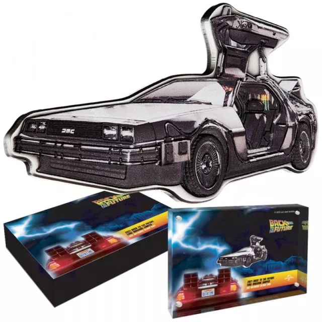 2021 Niue $5 Back To The Future Delorean Car Shaped 2oz Silver Proof Coin