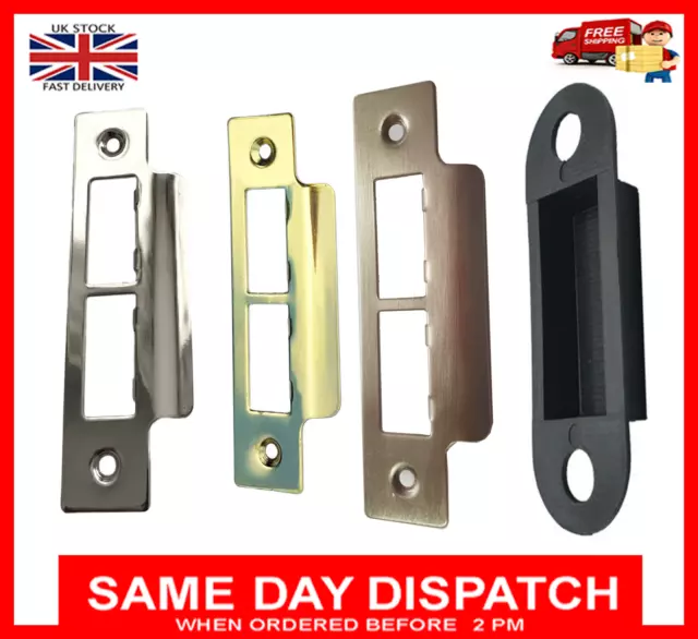 Door Strike Plate Polished Chrome or Brass Long Plates Tubular Mortice Latch