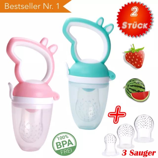 2x Fruchtsauger für Babys Silikon Sauger Schnuller Beißring Obst Muttermilch SET