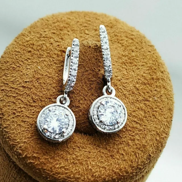 3.00 Ct Round Cut Simulated Diamond Drop Dangle Earrings 14k White Gold Plated