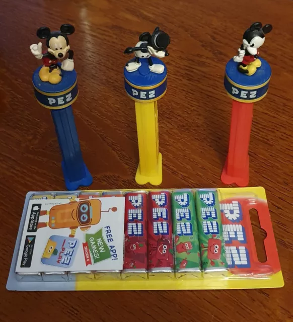 PEZ Mickey Distributeur de bonbons + plaque de 8 sticks de pastilles.