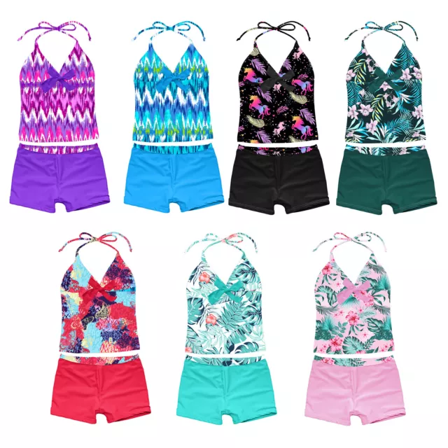 Kids Girls Halter Swimsuit Summer Tops+Shorts Tankini Set Swimwear Bathing Suits