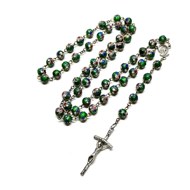 Pendant Rosary Necklace Cloisonne Beads Strand- for Catholic Religious