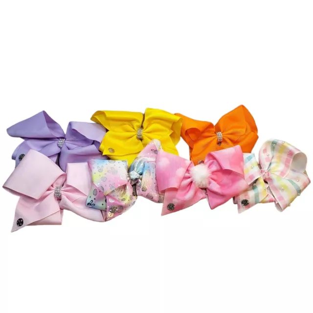 JoJo Siwa Bow Lot of 7 Purple Pink Yellow Girl's Signature Hair Bows Tie Dye