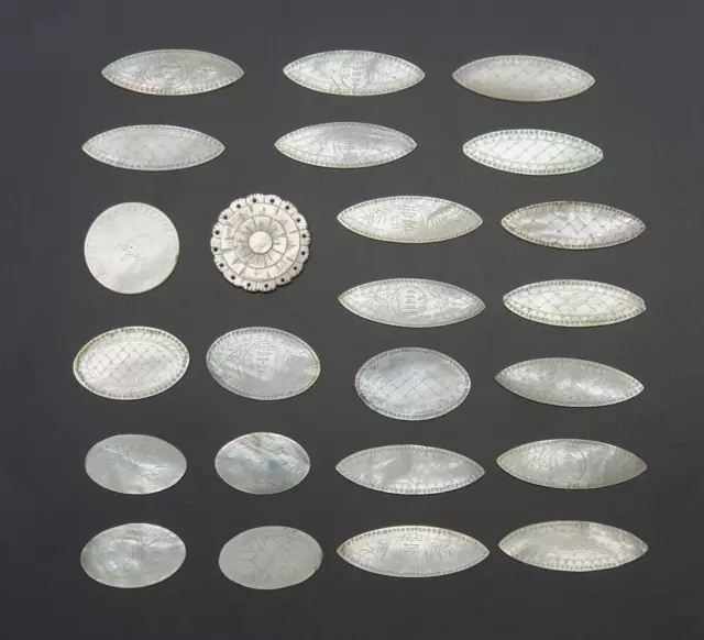Set of 24 Antique Chinese Mother Of Pearl Gaming Counters