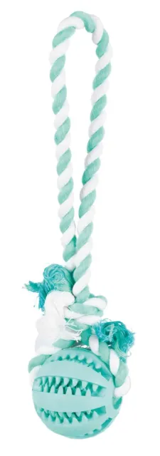 Denta Fun Ball On Rope Mint Flavor Natural Rubber Gums Dog Z Sleeve Hne Toy