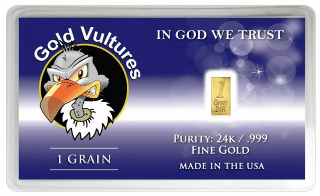 GOLD BULLION BAR GOLD VULTURES FINE PURE GOLD 999 24K 1 GRAIN A25a