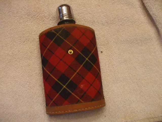 Vintage  Whiskey Flask With Plaid Cover