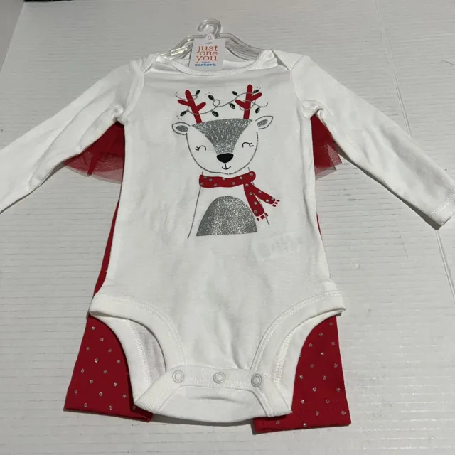 Carters Baby Outfit Set 9 Months White Red Reindeer Christmas Xmas Holiday New