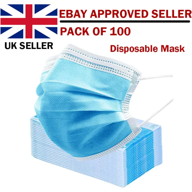 100 x Face Mask Mouth Nose Protective Covering Mask Unisex UK **