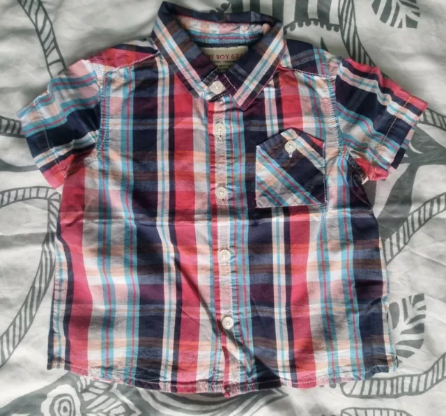 ZARA Baby Boy 74 6-9 M. Jungen Hemd kurzarm türkis blau rot weiß kariert NEUw