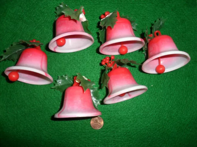 Vintage Red Variegated Plastic Bells w/ Red Plastic Clapper - 6 Bells