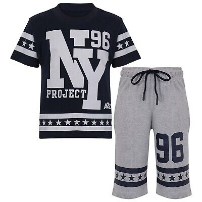 Bambini Ragazzi Ragazze T Shirt Pantaloncini 100% COTONE NY NEW YORK Corto Top Set Età 5-13 anni