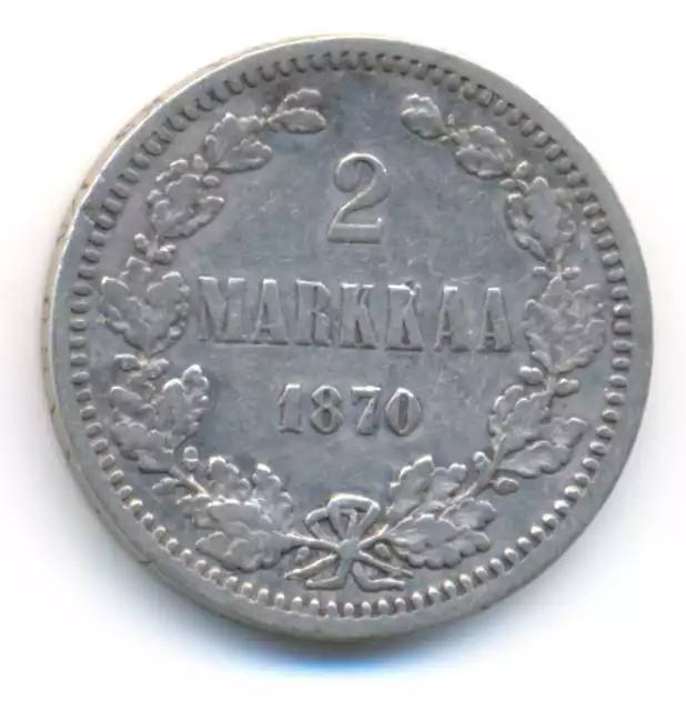 Finland under Imperial Russia Silver 2 Markkaa 1870 F/VF