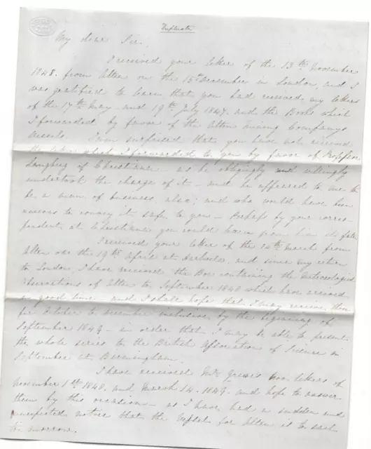 Astronomer John Lee Signed Letter 1849  / Autographed